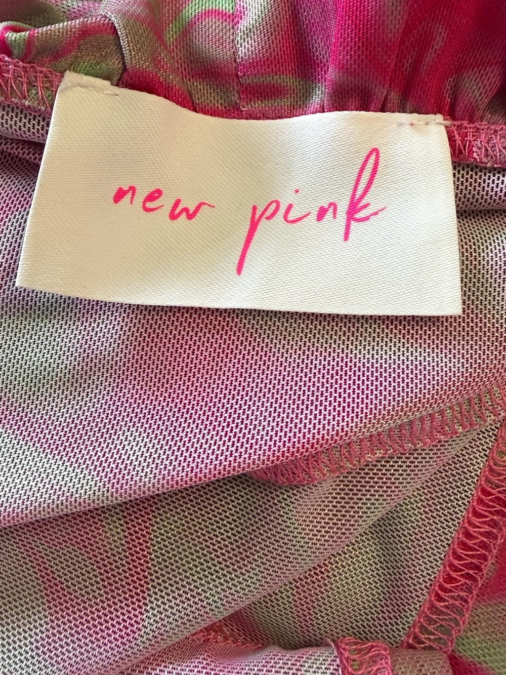 New Pink Y2K Style Pink & Green Abstract Marble Mesh Tie-Front Cardigan Top M - Picture 8 of 9